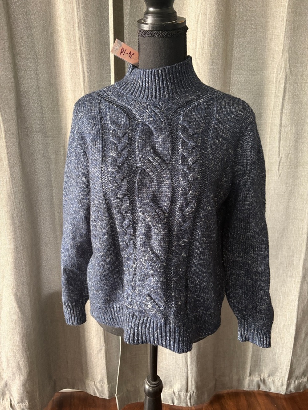 Banana Republic Navy Blue Cable Knit Mock Neck Sweater